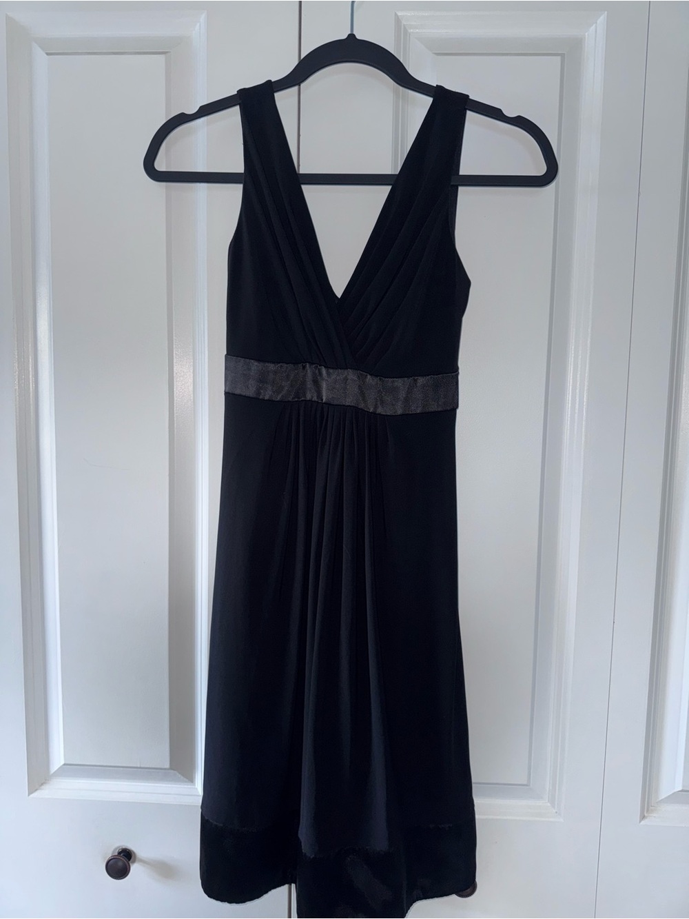 B Darlin Black V-Neck Evening Dress with Metallic Waist